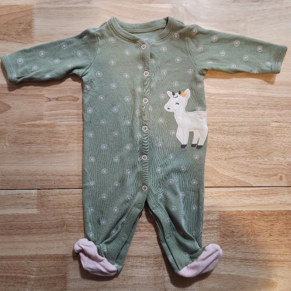 Baby Girl's 3 Month Button-up Footie Pajamas with Cute Animal